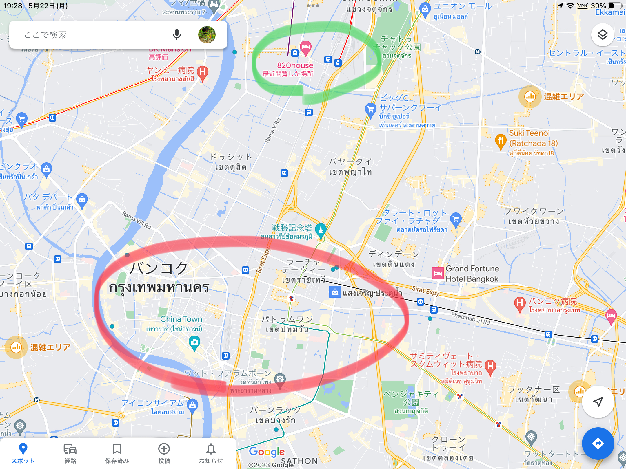 バンスー中央駅とバンコク市中心部の位置関係