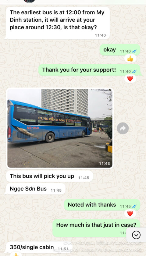 Whatsappチャット, ハザン旅行手配