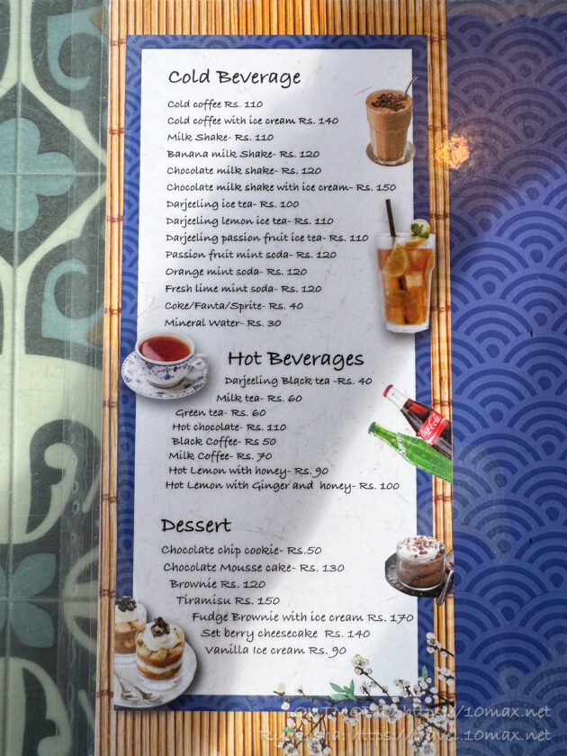 メニュー, Dekevas Restaurant, チベット料理レストラン, ダージリン, インド